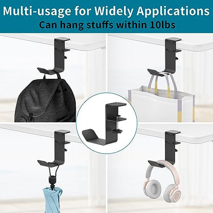 tiebutie Clamp-On Under Desk Headphone Holder/Backpack Hook/PC Gaming Headset Headphone Hanger Mount, Provides a Convenient Place to Hang Headsets or Bags