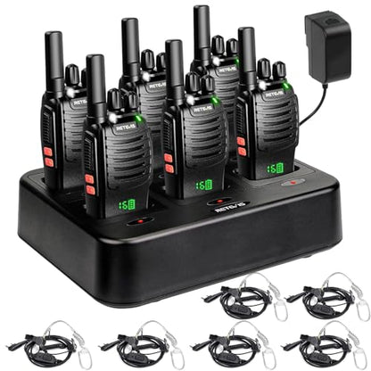Retevis H777H Walkie Talkies with Earpeice,Portable FRS-Two Way Radio 6Pack | For Schools, Shatterproof Hidden Display, 6-Way Charger, USB-C, Emergency Alarm, Flashlight, with Stretchable Coiled Headset