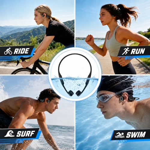 Fanisic Lap Swimming Headphones/Earbuds, Bluetooth 6.0 & MP3 with 32GB Memory IP68 Waterproof Bone Conduction Headphones, Underwater Open Ear Headphones-PureBlack - color: PureBlack