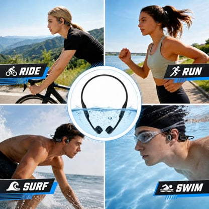 Fanisic Lap Swimming Headphones/Earbuds, Bluetooth 6.0 & MP3 with 32GB Memory IP68 Waterproof Bone Conduction Headphones, Underwater Open Ear Headphones-PureBlack - color: PureBlack
