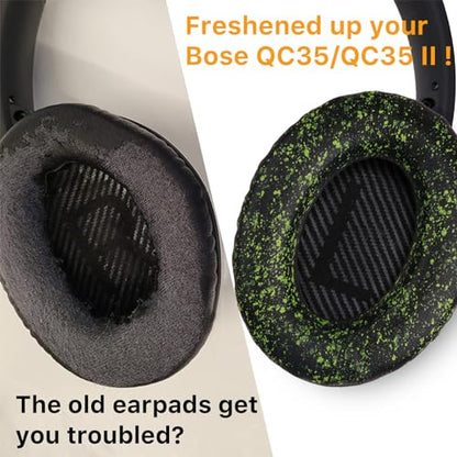 Replacement Ear Pads for Bose QC35 and QC35 II | EarPads Cushions with Noise Isolation Memory Foam, Softer Protein Leather, Added Thickness - color: Black-G-2