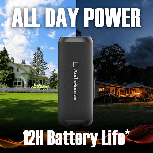 Audiosource Portable Bluetooth Speaker, 30W Loud Sound, Dual Passive Radiators for Deep Bass, Bluetooth 5.4, Auracast Multi-Speaker Pairing, IP67 Waterproof, 200ft Range, 12H Battery (Black) - color: Black