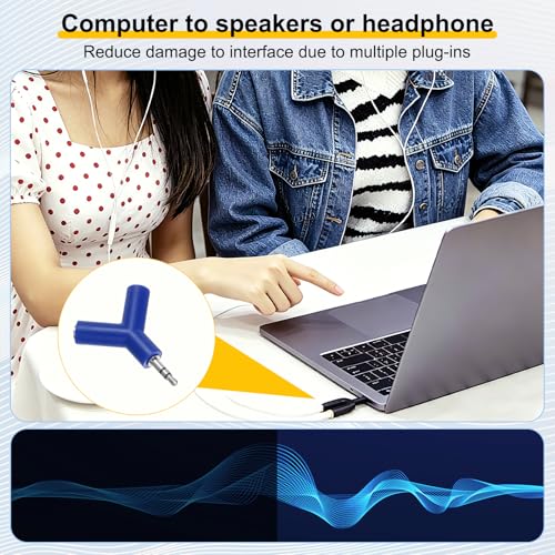 MECCANIXITY Headphone Splitter Adapter, 3.5mm Male to 2 Port Female Y Jack Aux Stereo Splitter for Phone Headset PS4 Switch Tablets, Dark Blue - color: Dark Blue