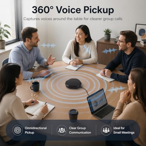 USB Speakerphone for PC, Conference Speaker and Microphone, Plug and Play, AI Noise Reduction and Echo Cancellation, Touch Controls, One-Tap Mute, LED Indicator, for Computer Desktop