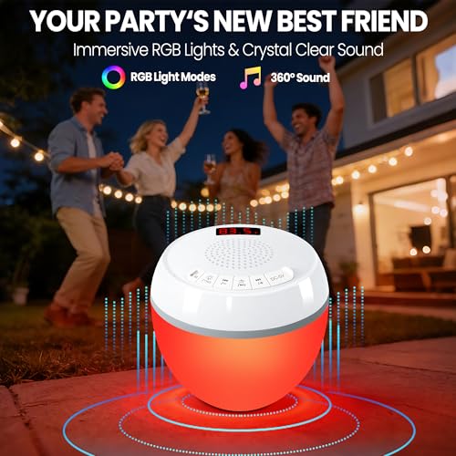 AearKing 3in1 Floating Pool Speaker with Digital Pool Thermometer & Lights | RGB Lights, TWS, IP68 Waterproof, Bluetooth 5.0, 360° Surround Sound, LCD Temperature Display, ABS,USB Charging