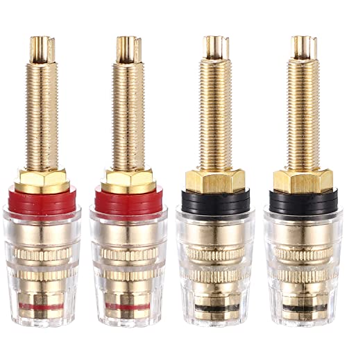 Facmogu 4PCS Black & Red Heavy Duty 5-Way Binding Post Banana Jacks 4mm, 24K Gold Plated Sold Brass Insulated Binding Post Banana Plugs, Speaker Amplifier Bindling Post Terminals - Long - size: Large-Long