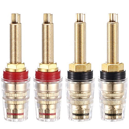 Facmogu 4PCS Black & Red Heavy Duty 5-Way Binding Post Banana Jacks 4mm, 24K Gold Plated Sold Brass Insulated Binding Post Banana Plugs, Speaker Amplifier Bindling Post Terminals - Long - size: Large-Long