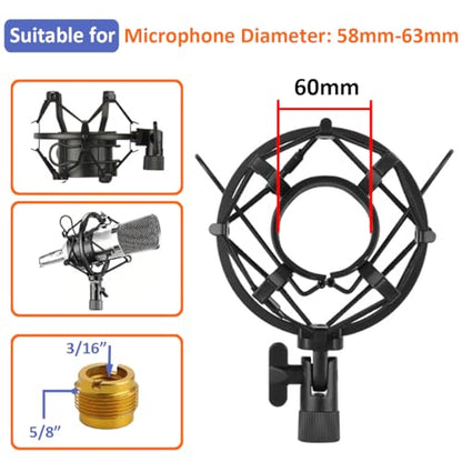 58-63mm Microphone Shock Mount Anti Vibration Mic Suspension Mount - color: Black, size: For 58mm-63mm Diameter