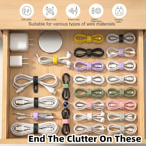 28Pcs Silicone Cable Ties, Reusable & Washable with Locking Buckles, Adjustable Fastening Multipurpose Cord Organizer, High Elasticity Cable Management Organizer