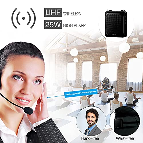 25W Portable Voice Amplifier with Wireless Headset Microphone | Bluetooth 5.3 Rechargeable PA Speaker with Recording, Reverb and Up to 12H Runtime for Teachers, Tour Guides and Presenters