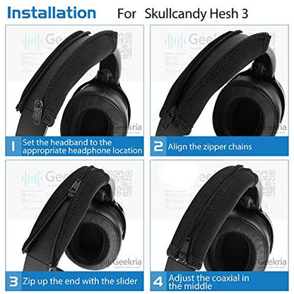 Geekria Flex Fabric Headband Cover Compatible with Skullcandy Crusher Evo, Crusher ANC / 2, Hesh 3, Hesh Evo, Hesh ANC, Venue Headphones, Easy DIY Installation (Black)
