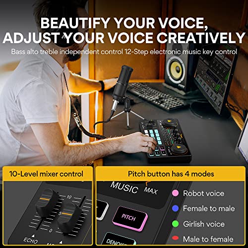 MAONO Podcast Equipment Bundle with Audio Mixer & 3.5mm Mic for Streaming | All-in-one audio production, PC and smartphone-compatible, 4 custom soundpads, for creators, home podcast setup AU-AM200-S1 - color: AU-AM200-S1 Black