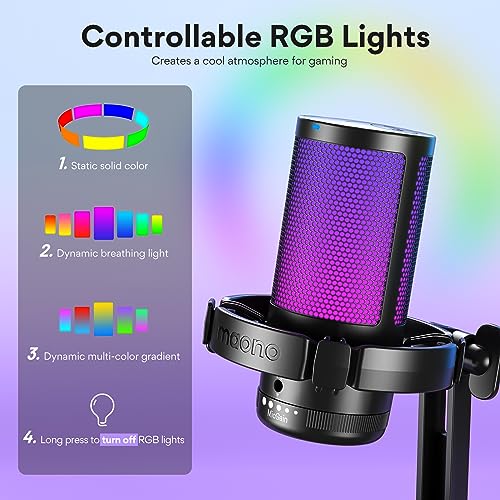 MAONO USB Gaming Microphone with Headphones, PC Computer Condenser mic with Noise Cancellation, RGB Lights, Mute for Streaming, Recording, Podcast, Chat, Twitch, YouTube, Discord, GamerWave, MH601