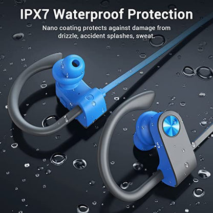 Bluetooth 5.3 Headphones, Wireless Sports In-Ear Earbuds IPX7 Waterproof | 16 Hours Playtime, Sweatproof Stereo Earphones with MIC, Noise Cancelling Headsets for Gym Running Workout, Clear Sound - color: Blue
