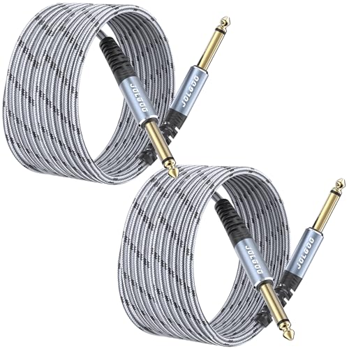 JOLGOO 1/4 Inch Guitar Instrument Cable 20 FT 2-Pack, 1/4 inch TS Guitar Cable, Quarter inch Cable, for Electric Guitar, Bass, Keyboard, Mixer, Amplifier, Speaker, Electric Mandolin - color: Grey, size: 20 Feet, style: TS Mono Cable 2-Pack