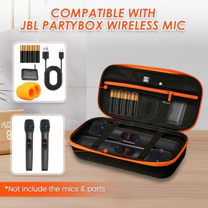 Wireless Microphone Case for JBL Wireless Microphone System,Waterproof Handheld Dual Mic Case,Portable Mic bag for Singing or Karaoke Receiver, Adapter, AA Batteries-Orange(Box Only)