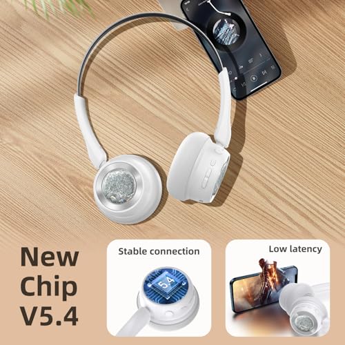 Over Ear Headphones Bluetooth, Active Noise Cancelling, On Ear Headphones, Light Weight Earphones, Comfort Headsets, for Travel Home Office PC (White)