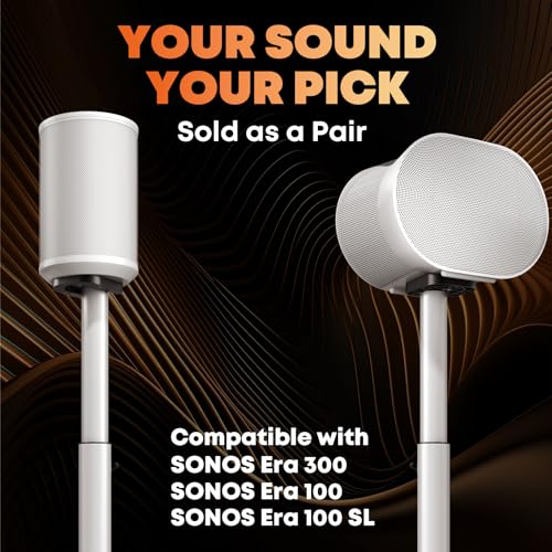 Speaker Stands for Sonos Era 100, 100 SL & Era 300 - Hidden Cable, Set of 2 | Easy to Assemble, Sturdiness, 29.1–39'' Height Adjustable, Two Base Mounting Design, Max holds 11lbs(per one), White - color: White, size: 2 Pack