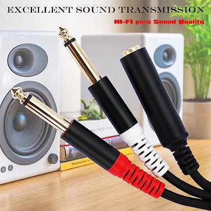 1/4 Splitter Cable, 1/4 Inch TRS Female to Dual 1/4 Inch TS Male Audio Splitter Adapter, 6.35mm TRS 1 Female to 2 Male TS Stereo Breakout Cable - 1 FT - style: 6.35mm TRS Female to Dual 6.35mm TS