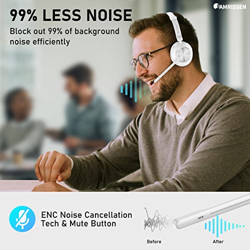 Wireless Headset with Mic for Work, Bluetooth Headset with Microphone, AI Noise Canceling Mic & Mute, Wireless Headphones with USB Dongle & Charging Dock for PC/Cell Phones/Call Center/Teams