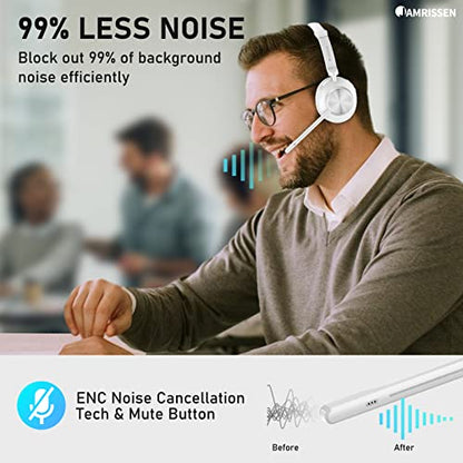 Wireless Headset with Mic for Work, Bluetooth Headset with Microphone, AI Noise Canceling Mic & Mute, Wireless Headphones with USB Dongle & Charging Dock for PC/Cell Phones/Call Center/Teams