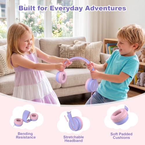 AILIHEN I35 Kids Headphones for School with Mic, 93dB Safe Volume, Lilac | Wired On Ear Headphones for Kids Girls, Foldable Lightweight Headphone for Classroom Learning & Entertainment Travel Computer - color: Lilac Pink