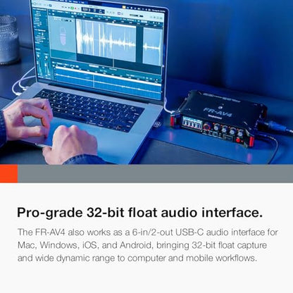 TASCAM FR-AV4 4-Channel 32-Bit Float Field Recorder with Mixer for Camera Rigs, 4 XLR/TRS Inputs, Timecode Generator, HDMI Sync, 192kHz, USB-C Audio Interface