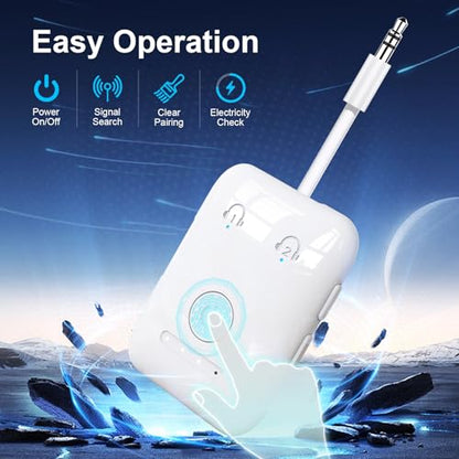Premium Bluetooth 5.4 Airplane Audio Adapter, 30Hrs Playtime, aptX Adaptive & HD Audio Transmitter for AirPods/Bose, Supports 2 Headphones for Travel Flight & TV - color: White