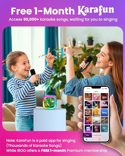 IROO Karaoke Machine for Kids Birthday Gifts for Girls Ages 4-12+ Years Old | 2026 Toys Ideas with 1-Month Karafun Premium, Mini Bluetooth Speaker With 2 Wireless Mics, MP3 Player for Family Home Party - color: Limited Edition Dinosaur