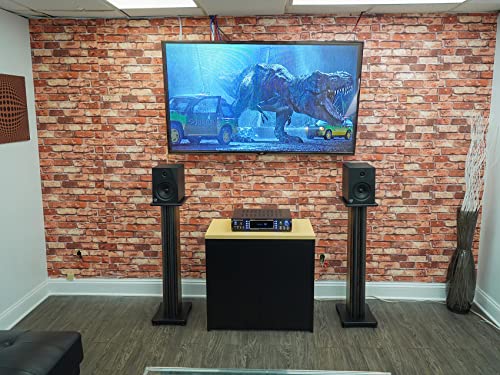 Rockville SS36D Dark Wood Grain 36" Solid Home Speaker Stands Pair, 100 Lbs | Solid MDF Wood, Not Hollow, Isolation Pads, Brass and Rubber Spikes, 2 Top Platform Sizes, No Sand Needed, Cable Management - color: Dark Wood