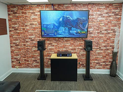 Rockville SS36D Dark Wood Grain 36" Solid Home Speaker Stands Pair, 100 Lbs | Solid MDF Wood, Not Hollow, Isolation Pads, Brass and Rubber Spikes, 2 Top Platform Sizes, No Sand Needed, Cable Management - color: Dark Wood