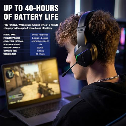 Joso One Ear Headset with Mic, Wireless Single Ear Headset for PC/iPad/Mac/Tablet/Phone/NS Switch with RGB - Chat Headphones for Truck Driver, Call Center, Office, Coach, Gaming - size: Wireless