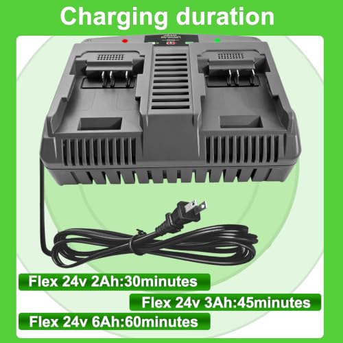 DTK 24V 3A Dual Charger Compatible with Flex 24V Charger Lithium Batteries Rapid Ultra Turbo Battery Charger