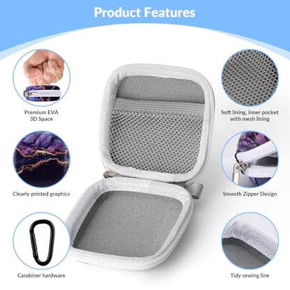 Unique Patterned Portable EVA Earbud Case with Carabiner | Printed Earbud Holder With Sturdy Carabiner, Multi-Use Storage For Earphones, Headphones, SD Cards & Small Electronic Chips - color: Golden Purple Marble