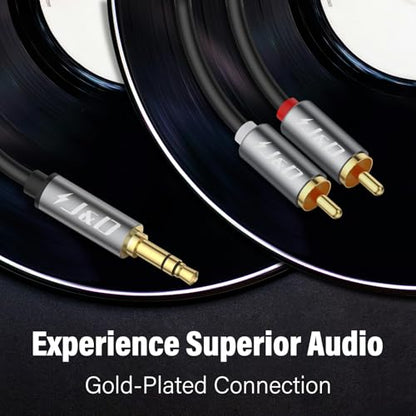 J&D 3.5mm Male to 2 RCA Phono Male Stereo Audio Cable, Aluminum Alloy Shell Gold-Plated RCA Audio Adapter Aux Cable, Grey, 15 Feet - color: Grey, size: 15 Feet