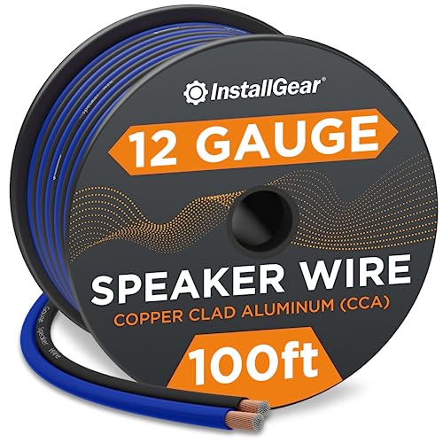 12 Gauge Speaker Wire (100ft - Blue/Black) - Car & Home Speaker Cable for Stereos, Theater, Radio, Outdoor Use - size: 12 Gauge (CCA) - 100 Ft