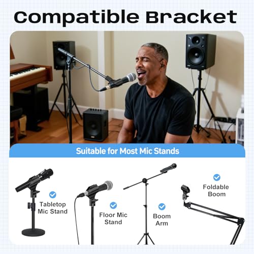 4 Pack Universal Microphone Clips, 5/8" to 3/8" Adapter | Adjustable Mic Holders Include a 5/8" Male to 3/8" Female Adapter, for Microphone Stand - size: 4 Pack
