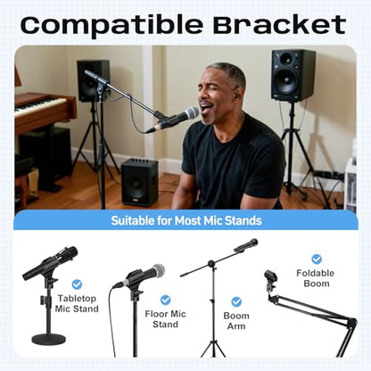 4 Pack Universal Microphone Clips, 5/8" to 3/8" Adapter | Adjustable Mic Holders Include a 5/8" Male to 3/8" Female Adapter, for Microphone Stand - size: 4 Pack