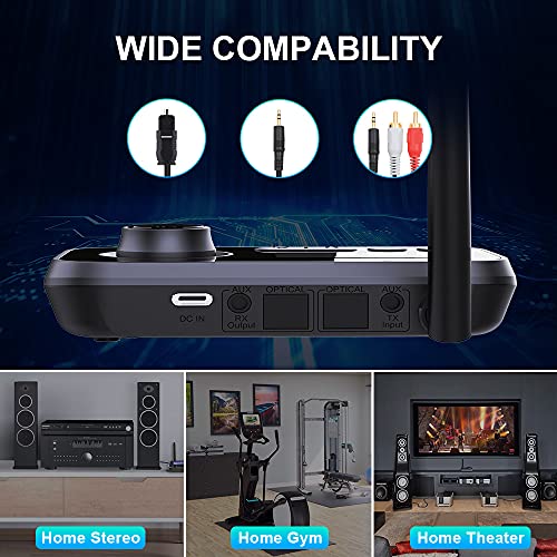 Bluetooth 5.3 Transmitter Receiver for 2 Headphones 3-in-1 Audio Adapter with Bypass Low Latency LCD Display ON/OFF Switch Volume Control Optical AUX RCA for Headphone Speaker TV Home Stereo - color: Single Antenna-GREY