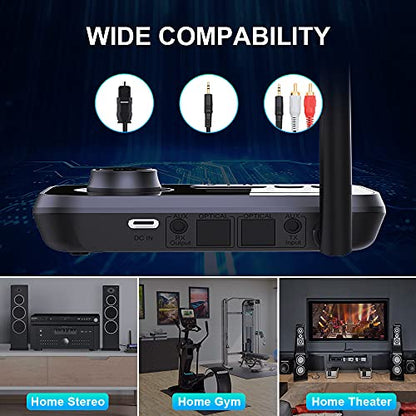 Bluetooth 5.3 Transmitter Receiver for 2 Headphones 3-in-1 Audio Adapter with Bypass Low Latency LCD Display ON/OFF Switch Volume Control Optical AUX RCA for Headphone Speaker TV Home Stereo - color: Single Antenna-GREY