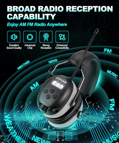 ZOHAN AM/FM Radio Headphone with Digital Display,Ear Protection Noise Reduction Earmuffs,Comfortable Hearing Protector - color: Grey, style: Radio