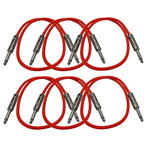 Seismic Audio SASTSX-2Red-6PK 2-Feet TS 1/4-Inch Guitar, Instrument, or Patch Cable, Red - color: Red, size: 2 Foot