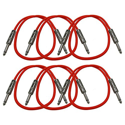 Seismic Audio SASTSX-2Red-6PK 2-Feet TS 1/4-Inch Guitar, Instrument, or Patch Cable, Red - color: Red, size: 2 Foot