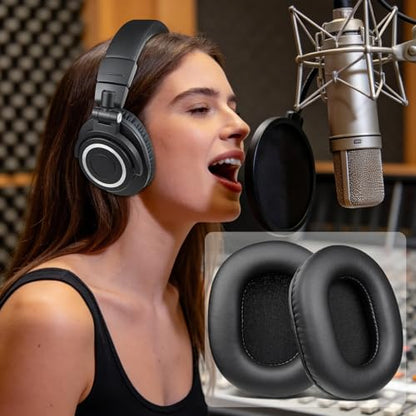 SOULWIT Earpads for ATH M50X Headphones - Black | for Audio Technica M50X/M40X/M30X/M20X/MSR7/SX1 Monitor Headphones - color: Black