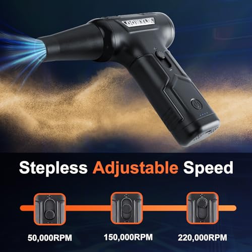 Compressed Air Duster, 220,000RPM Strong Compressed Air | Brushless Canned Air Duster for Computer with LED, 3 Speed Speed Mini Blower Air Blower for Car, Computer, Keyboard - color: Black