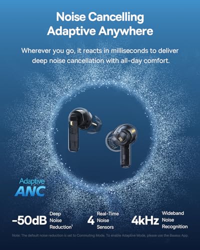 Baseus Bass BP1 Pro Noise Cancelling Wireless Earbuds, Real-Time Adaptive Noise Cancelling, Adaptive Active EQ, LDAC Hi-Res Sound, 6-Mic AI Clear Calls, 55H Playtime, IP55 Waterproof, Bluetooth 6.0 - color: Space Black