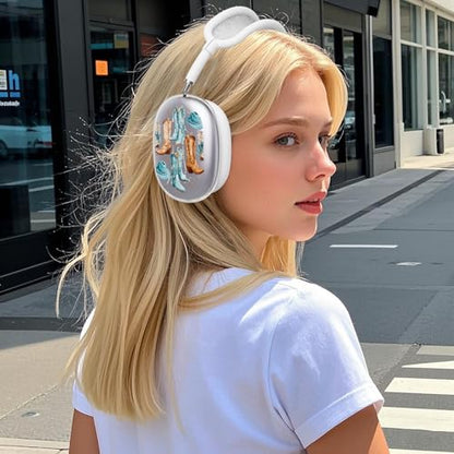 for AirPods Max Headphones Western Ear Covers for AirPods Max 2 | Cowgirl Boots Clear Ear Cups Cover | White Silicone Ear Pad Case Headband Cover for Apple AirPods Max 2/1 (2026/2024/2020) - color: Cowgirl C/White