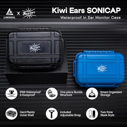 Linsoul Kiwi Ears SONICAP Waterproof Earbud Case, Hard IEM Storage Box | with EVA Lining,Hard Carrying Bag for Headphones,Earphone,Travel Carrying Case Fit for ZS10 Pro Zero:2 EW300 Wan'er 2, Black - color: Black
