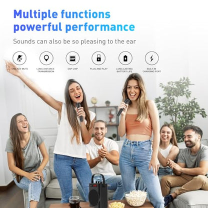 ZOWEETEK Wireless Dual Handheld Dynamic Karaoke Microphone Set | Rechargeable Receiver, Plug & Play, for Singing, Wedding, Party, Classroom, Speech, Church, PA System