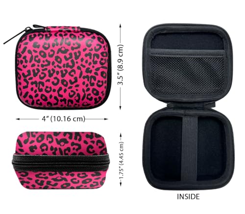 WIRESTER Portable Wireless Headphone Case, Earphone Storage Bag Carrying Case, Earbud Holder with Carabiner Compatible with Raycon Fitness Bluetooth True Wireless Earbuds - Black Hot Pink Leopard - color: Black Hot Pink Leopard